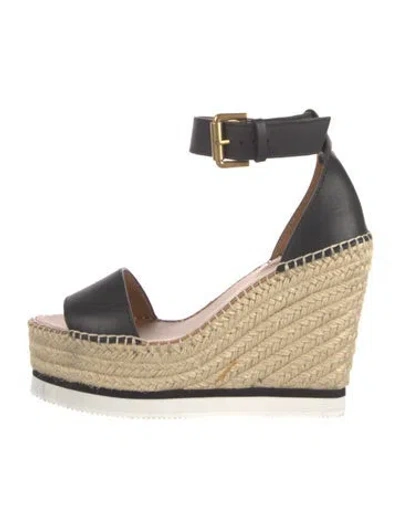 Pre-owned See By Chloé Leather Whipstitch Trim Espadrilles In Black
