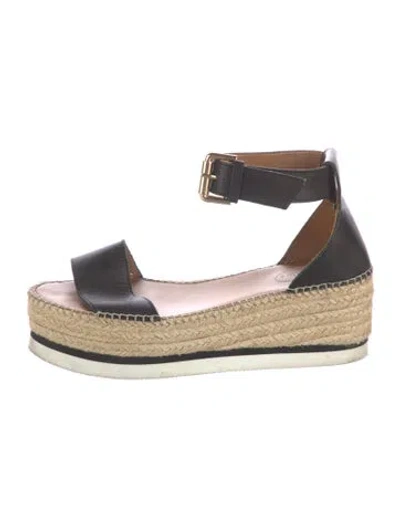 Pre-owned See By Chloé Leather Whipstitch Trim Espadrilles In Black