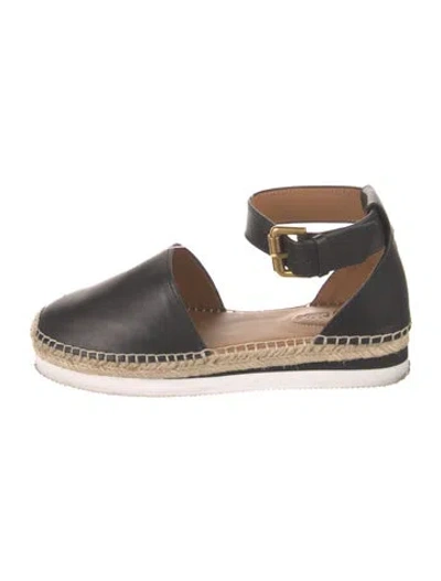 Pre-owned See By Chloé Leather Whipstitch Trim Espadrilles In Black