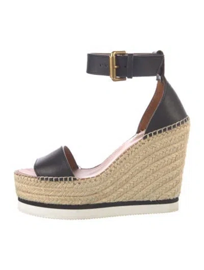 Pre-owned See By Chloé Leather Whipstitch Trim Espadrilles In Black