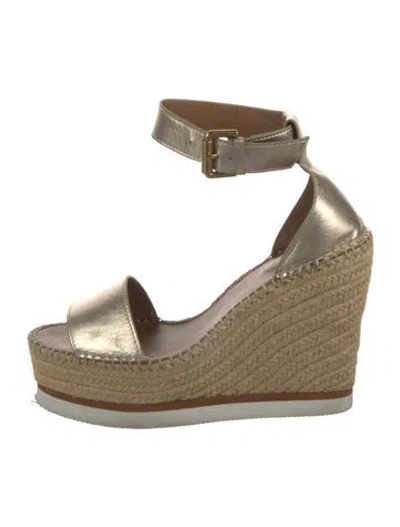 Pre-owned See By Chloé Leather Whipstitch Trim Espadrilles In Brown