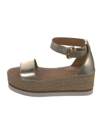 Pre-owned See By Chloé Leather Whipstitch Trim Espadrilles In Gold/metallic