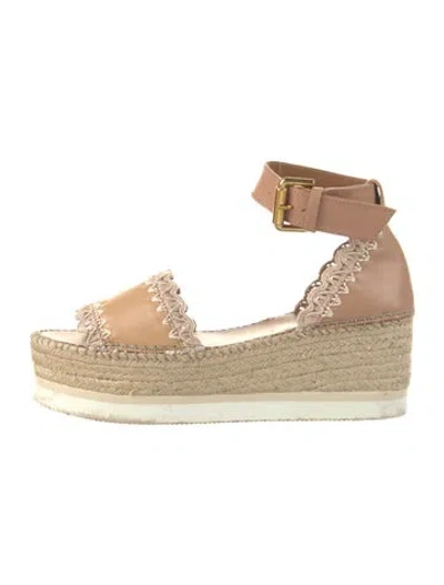 Pre-owned See By Chloé Leather Whipstitch Trim Espadrilles In Neutral