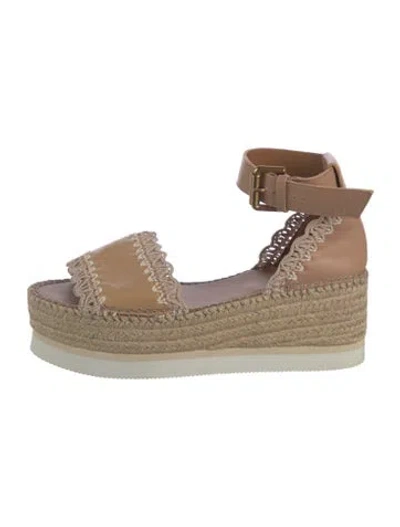 Pre-owned See By Chloé Leather Whipstitch Trim Espadrilles In Neutrals