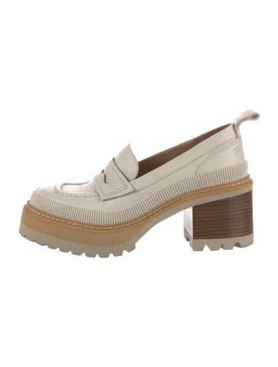 Pre-owned See By Chloé Leather Whipstitch Trim Slingback Pumps In Neutral