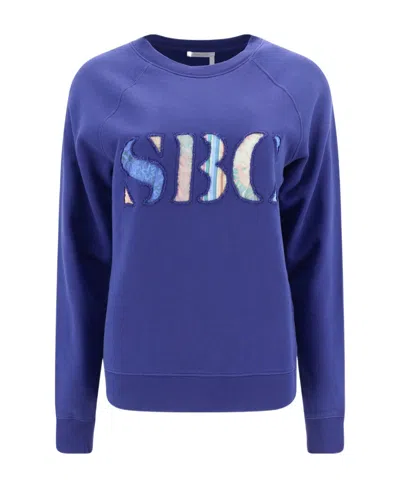 See By Chloé Logo Round-necked Sweater In Blue