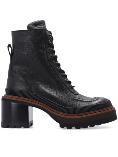 SEE BY CHLOÉ SEE BY CHLOÉ MAHALIA LEATHER LACE-UP BOOTS