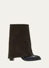 See By Chloé Melia Mixed Leather Fold-over Collar Mid Boots In Black