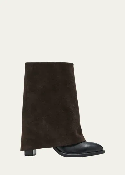 See By Chloé Melia Mixed Leather Fold-over Collar Mid Boots In Black