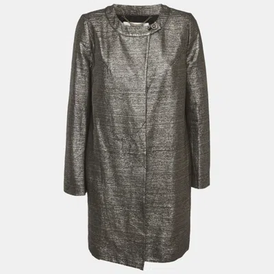 Pre-owned See By Chloé Metallic Button Front Coat M In Silver