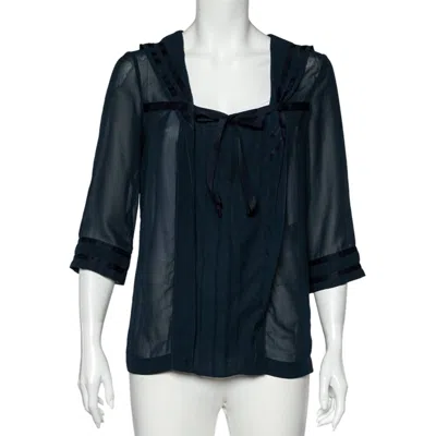 See By Chloé See By Chloe Midnight Blue Crepe Pleated Sailor Collar Blouse Xl