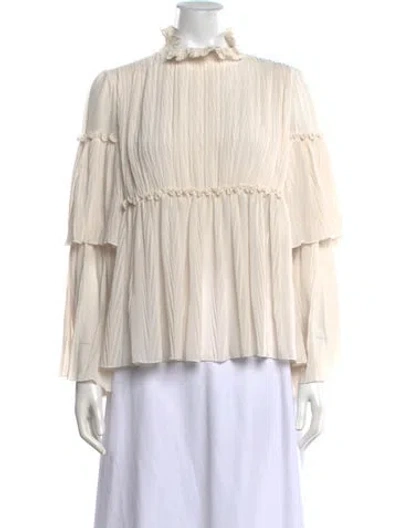 Pre-owned See By Chloé Mock Neck Long Sleeve Blouse In Neutrals