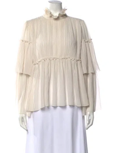 Pre-owned See By Chloé Mock Neck Long Sleeve Blouse In Neutrals