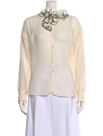 Pre-owned See By Chloé Mock Neck Long Sleeve Button-up Top In Neutral