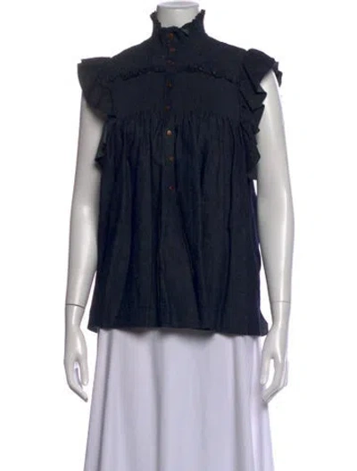 Pre-owned See By Chloé Mock Neck Sleeveless Blouse In Black/blue