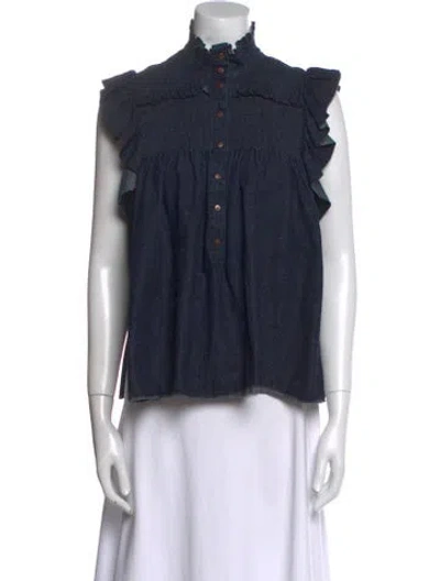 Pre-owned See By Chloé Mock Neck Sleeveless Blouse In Blue