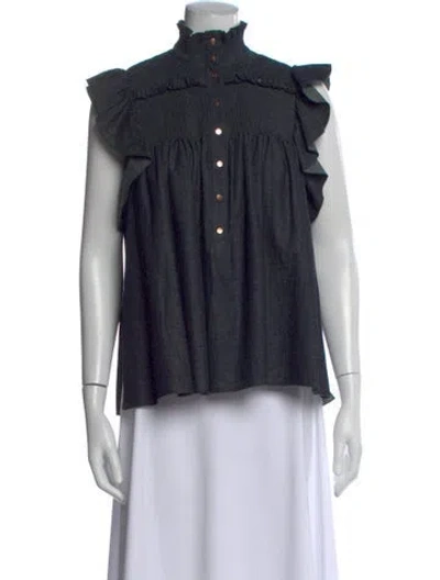Pre-owned See By Chloé Mock Neck Sleeveless Blouse W/ Tags In Blue