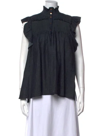 Pre-owned See By Chloé Mock Neck Sleeveless Blouse W/ Tags In Blue