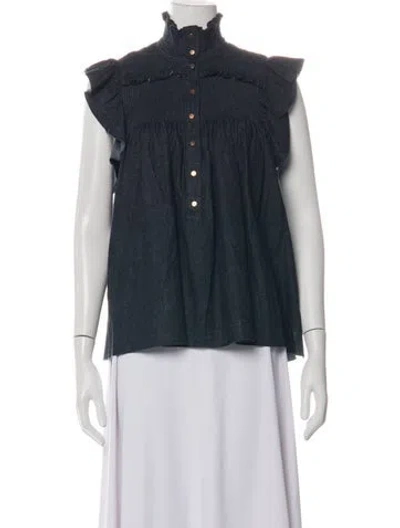 Pre-owned See By Chloé Mock Neck Sleeveless Top In Blue