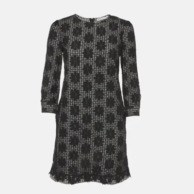 Pre-owned See By Chloé See By Chloe Monochrome Checkered Floral Mesh Overlay Shift Dress S In Black