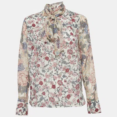 Pre-owned See By Chloé Multicolour Floral Print Chiffon Neck Tie Blouse M