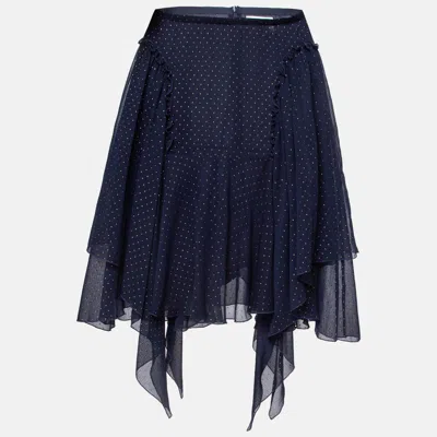 Pre-owned See By Chloé Navy Blue Dotted Chiffon Ruffled Skirt L