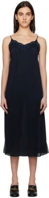 See By Chloé Embroidered Satin Midi Dress In 4c3 Ink Navy