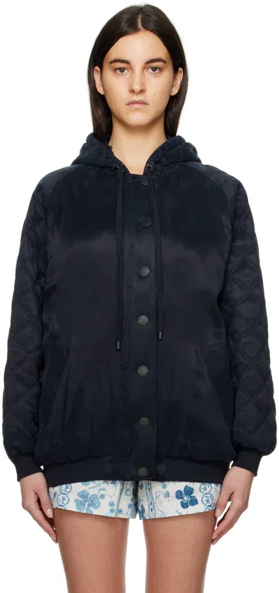 See By Chloé Hooded Shell Bomber Jacket In Bleu