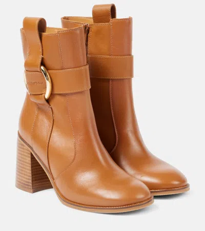 See By Chloé New Ring 80 Leather Ankle Boots In Light Brown