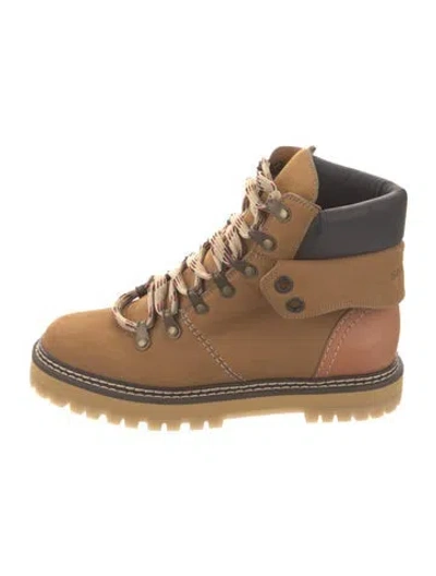 Pre-owned See By Chloé Nubuck Colorblock Pattern Hiking Boots In Neutral