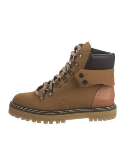 Pre-owned See By Chloé Nubuck Colorblock Pattern Hiking Boots In Neutrals