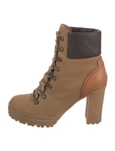 Pre-owned See By Chloé Nubuck Combat Boots In Brown