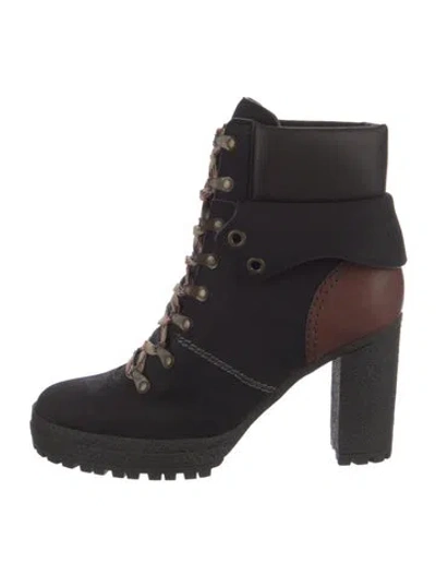 Pre-owned See By Chloé Nubuck Lace-up Boots In Black