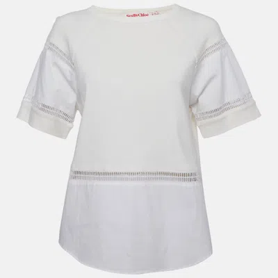 Pre-owned See By Chloé Off White Lace Insert Cotton Top S