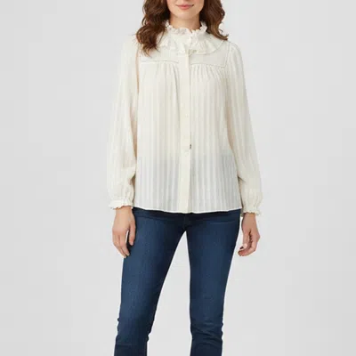 Pre-owned See By Chloé Off-white Striped Cotton Blend Ruffled Blouse L In Cream