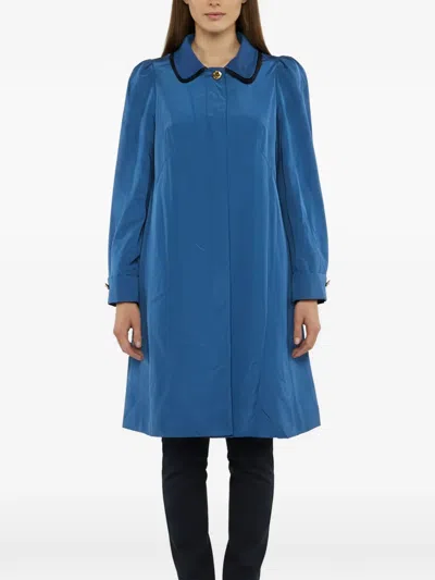 Pre-owned See By Chloé Ottoman-knit Mid-length Coat In Blue