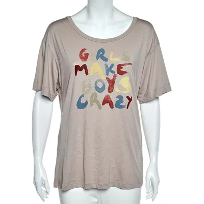 See By Chloé See By Chloe Pale Pink Printed Cotton Short Sleeve T-shirt M In Gray