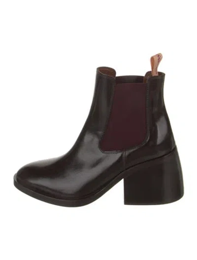 Pre-owned See By Chloé Patent Leather Chelsea Boots In Burgundy