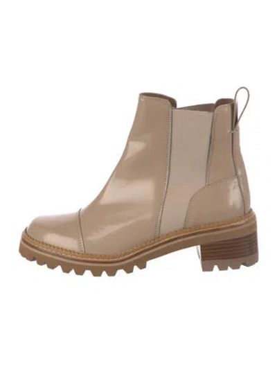 Pre-owned See By Chloé Patent Leather Chelsea Boots In Neutral