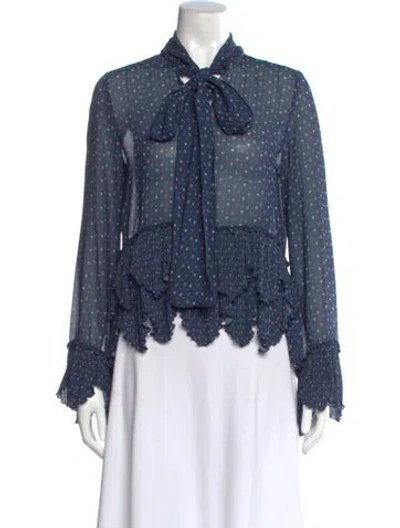Pre-owned See By Chloé Patterned Tie Neck Blouse In Blue