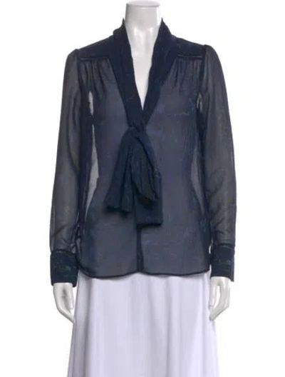 Pre-owned See By Chloé Patterned Tie Neck Blouse In Blue