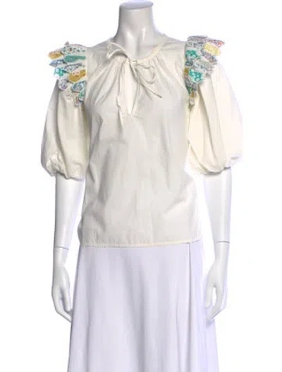Pre-owned See By Chloé Patterned Tie Neck Blouse In White