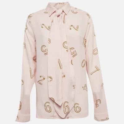 Pre-owned See By Chloé Pink Printed Crepe Neck-tie Blouse M