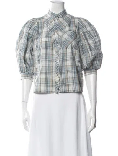 Pre-owned See By Chloé Plaid Print Long Sleeve Button-up Top In Blue