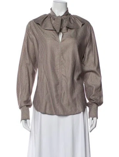 Pre-owned See By Chloé Plaid Print Tie Neck Blouse In Brown