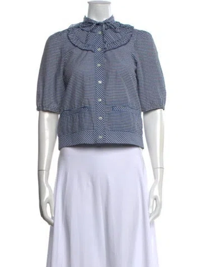 Pre-owned See By Chloé Plaid Print Tie Neck Top In Blue