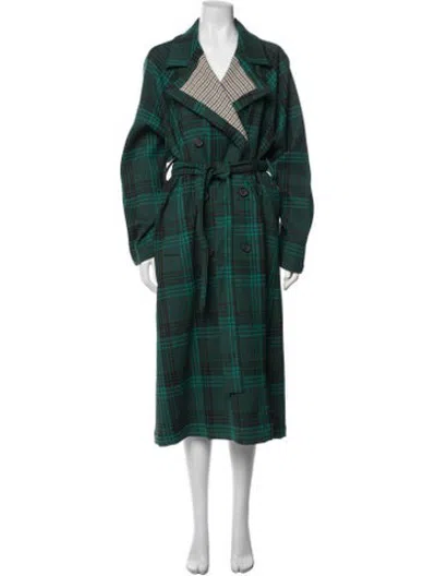 Pre-owned See By Chloé Plaid Print Trench Coat In Green