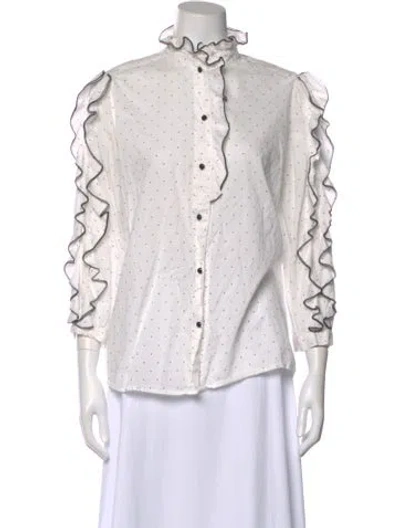 Pre-owned See By Chloé Polka Dot Print Three-quarter Sleeve Blouse In White