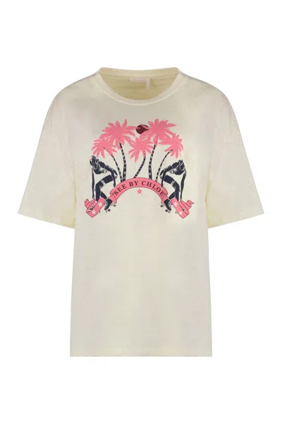 See By Chloé Printed Cotton T-shirt In Yellow