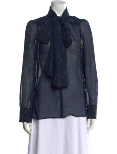 Pre-owned See By Chloé Printed Tie Neck Blouse In Blue